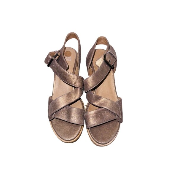 Eileen Fisher Beckon Espadrille Wedge Sandal Platinum Metallic Bronze Wedge 6.5 - Picture 8 of 11